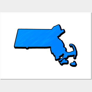 Bright Blue Massachusetts Outline Posters and Art